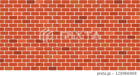 Brick wall seamless pattern. House wall brick stone background. Red wallpaper texture. Building tile surface. Rectangle blocks seamless pattern. Vintage abstract vector illustration 128966909
