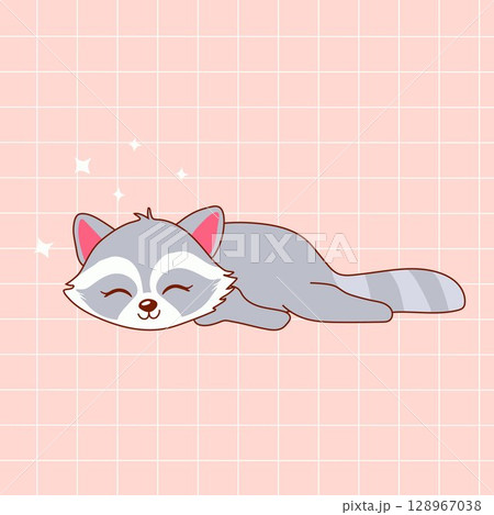 Sweet Dreaming Raccoon. Resting Cartoon Animal	 128967038