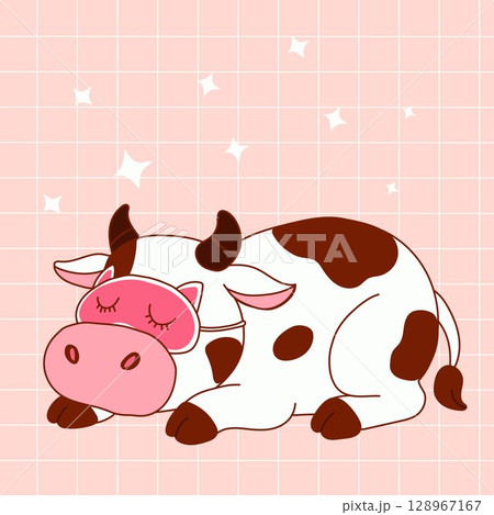 Cute Sleeping Cow Wearing Eye Mask	 128967167