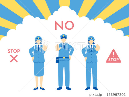 禁止、警告をする警察官 128967201