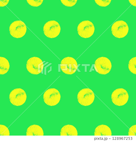 Seamless pattern bold colors stencil circles. Charcoal polka dots endless background. Electric green and neon yellow grunge dot cover. Round abstract continuous ornament. Vector textured illustration Seamless pattern bold colors stencil circles. Charcoal polka dots endless background. Electric green and neon yellow grunge dot cover. Round abstract continuous ornament. Vector textured illustration 128967253