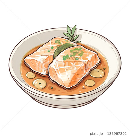 お皿に盛った鯖の味噌煮のイラストアイコン 128967292