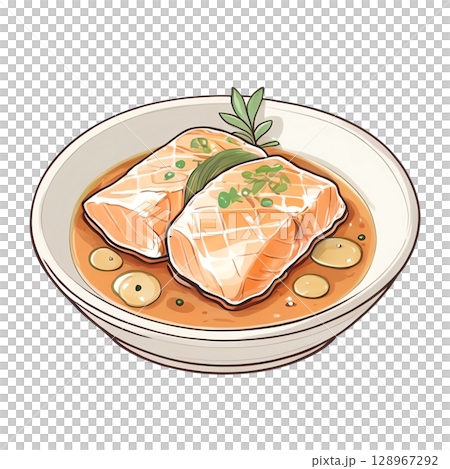 お皿に盛った鯖の味噌煮のイラストアイコン 128967292
