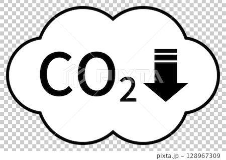 Simple icon of CO2 (carbon dioxide) reduction, cloud shape 128967309