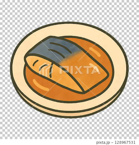 Hand-drawn illustration of mackerel simmered in miso 128967531