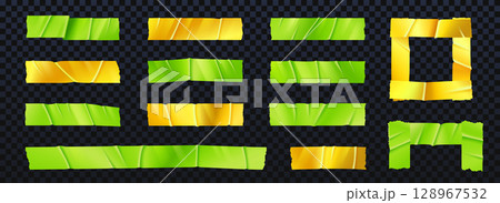 Adhesive tape strips set in green and yellow 128967532