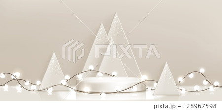 Xmas podium with bulb garland 128967598
