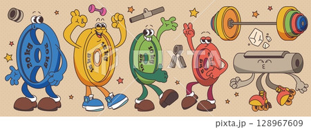 Groovy retro sport character mascots 128967609