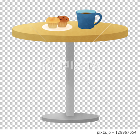 咖啡桌上放著兩塊糕點和一杯咖啡 128967654