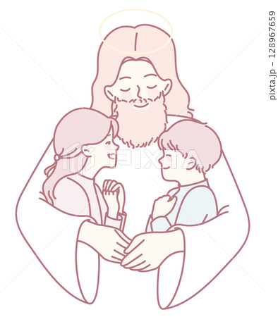 Embrace of Comfort Illustration of Jesus Surrounded by Children Instilling Love and Care Embrace of Comfort Illustration of Jesus Surrounded by Children Instilling Love and Care 128967659