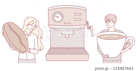An Illustration Reflecting the Culture and Passion of Coffee Lovers and Their Equipment An Illustration Reflecting the Culture and Passion of Coffee Lovers and Their Equipment 128967683