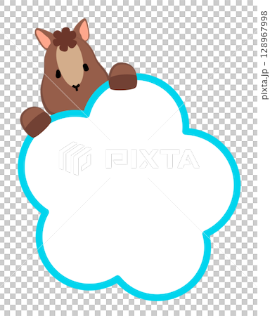 Year of the Horse New Year's material: Illustration of a horse clinging to a large plum blossom on which text can be written 128967998