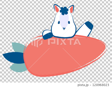 馬年新年素材：一匹手繪馬，手裡拿著一根大胡蘿蔔揮手 128968023