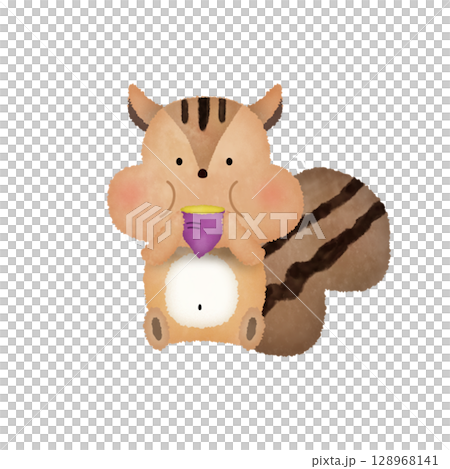 Watercolor-style autumn squirrel and roasted sweet potato illustration | Cute, animal, transparent background PNG 128968141