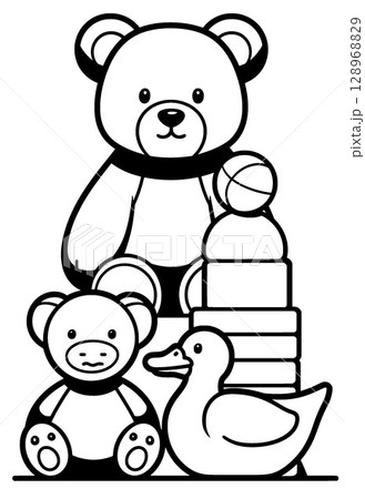 vector illustration of cute bear, coloring page.  128968829