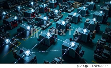 Advanced Technology Network Integration in Manufacturing Facility with Illuminated Machines 128968857