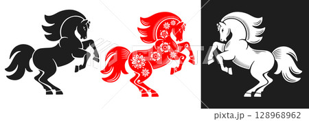 Silhouette of Rearing Horse Set Silhouette of Rearing Horse Set 128968962