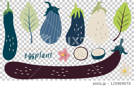 Cute eggplant material set 128969078