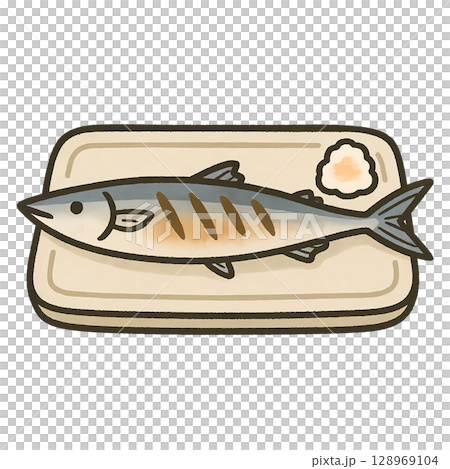 Cute grilled saury icon illustration 128969104