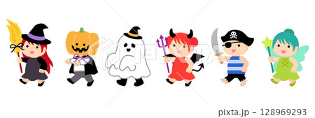 ハロウィン　仮装行列のイラスト　01 128969293