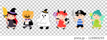 ハロウィン　仮装行列のイラスト　01 128969293