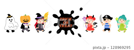 ハロウィン　仮装行列のイラスト　03 128969295