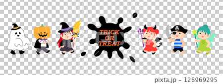 ハロウィン　仮装行列のイラスト　03 128969295