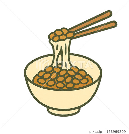 納豆を持ち上げたかわいいイラスト 128969299