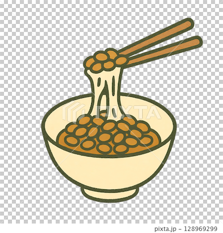 納豆を持ち上げたかわいいイラスト 128969299