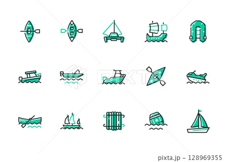 Different boats - set of line design style icons 128969355