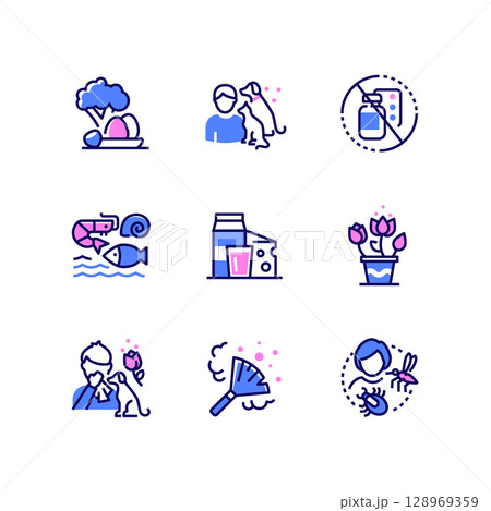 Allergens - set of line design style icons Allergens - set of line design style icons 128969359