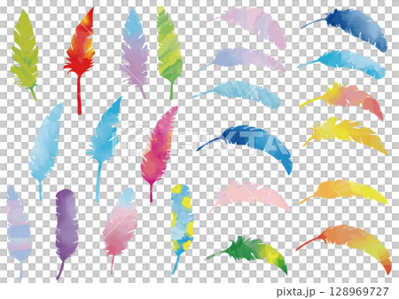 手繪鳥羽毛套裝（水彩風格） 128969727