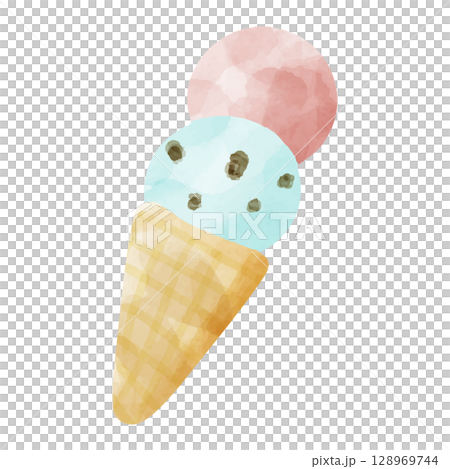 Watercolor style two-tiered ice cream 128969744