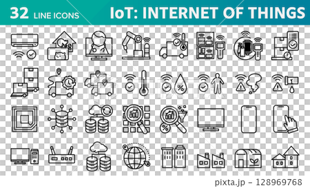 一套 32 個物聯網圖示。 128969768