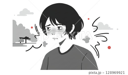 届かぬ想い…涙をこらえ悲しむ女性の失恋の瞬 届かぬ想い…涙をこらえ悲しむ女性の失恋の瞬 128969921