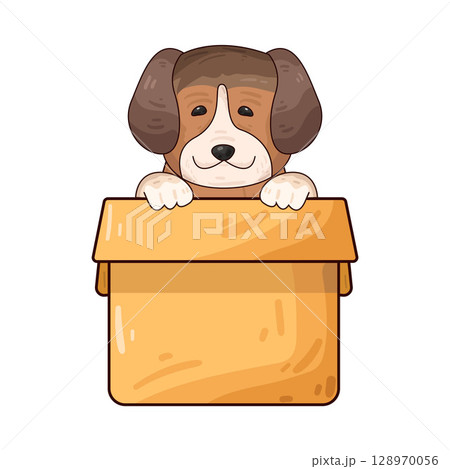 illustration of dog in box illustration of dog in box 128970056