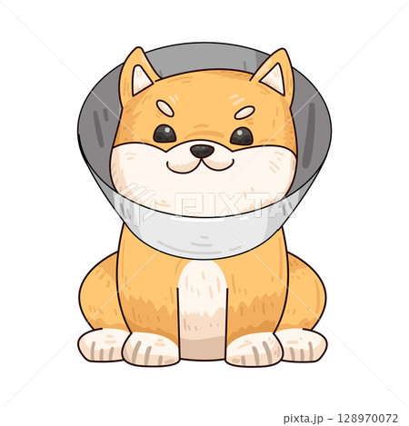 illustration of dog with neck cone illustration of dog with neck cone 128970072