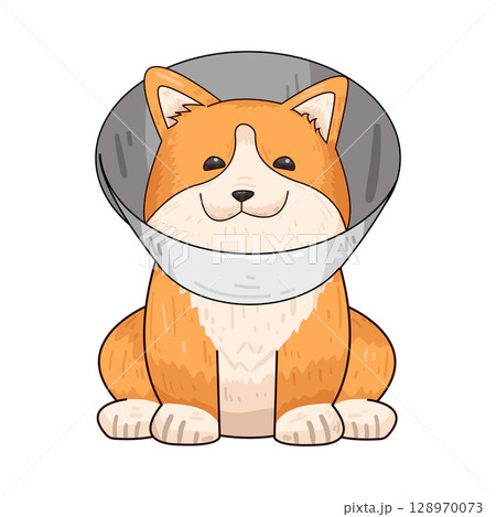 illustration of dog with neck cone illustration of dog with neck cone 128970073