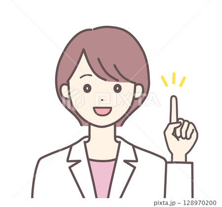 ポイントを説明する白衣の女性 128970200