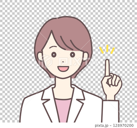 ポイントを説明する白衣の女性 128970200
