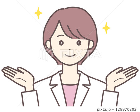 両手を広げる白衣の女性 128970202