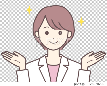 両手を広げる白衣の女性 128970202