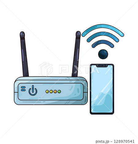 illustration of router with phone illustration of router with phone 128970541