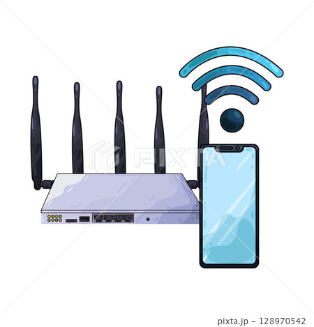 illustration of router with phone illustration of router with phone 128970542