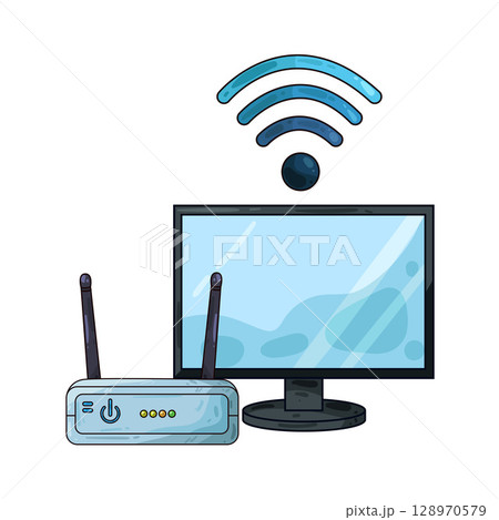 illustration of router with computer 128970579