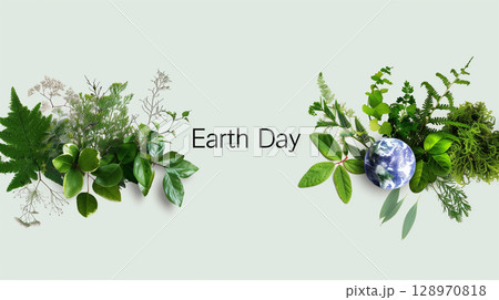 Illustration of a heartwarming earth day greeting card design with text 128970818