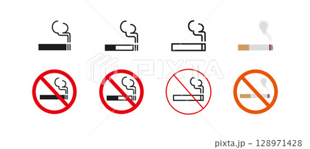 タバコと禁煙のシンプルなアイコンセット 128971428