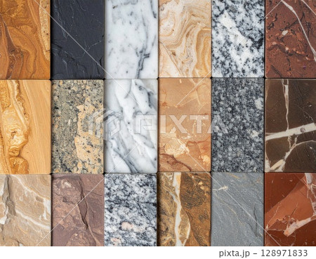 Assorted Marble Stone Textured Backgrounds in Earth Tones and Varied Patterns 128971833
