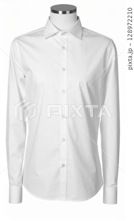 Studio Shot of a Long Sleeved White Formal Shirt on a Mannequin 128972210