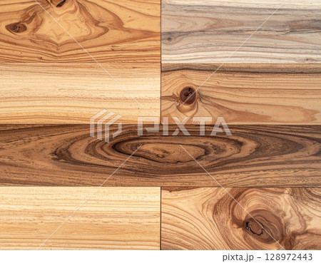 Close Up of Rectangular Brown and Beige Wooden Panels in Horizontal Layout 128972443